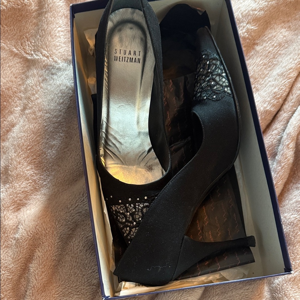 Stuart Weitzman Black Heels with Lace Detail